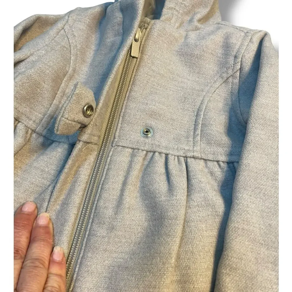 Old Navy Baby Girl Velour Coat Jacket 18-24 Months Gray Hooded Bow Photo Shoot